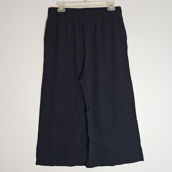 Anrabess Pants Womens Large Black Wide Leg Linen Blend Pull On Pockets Casual - Picture 6 of 14